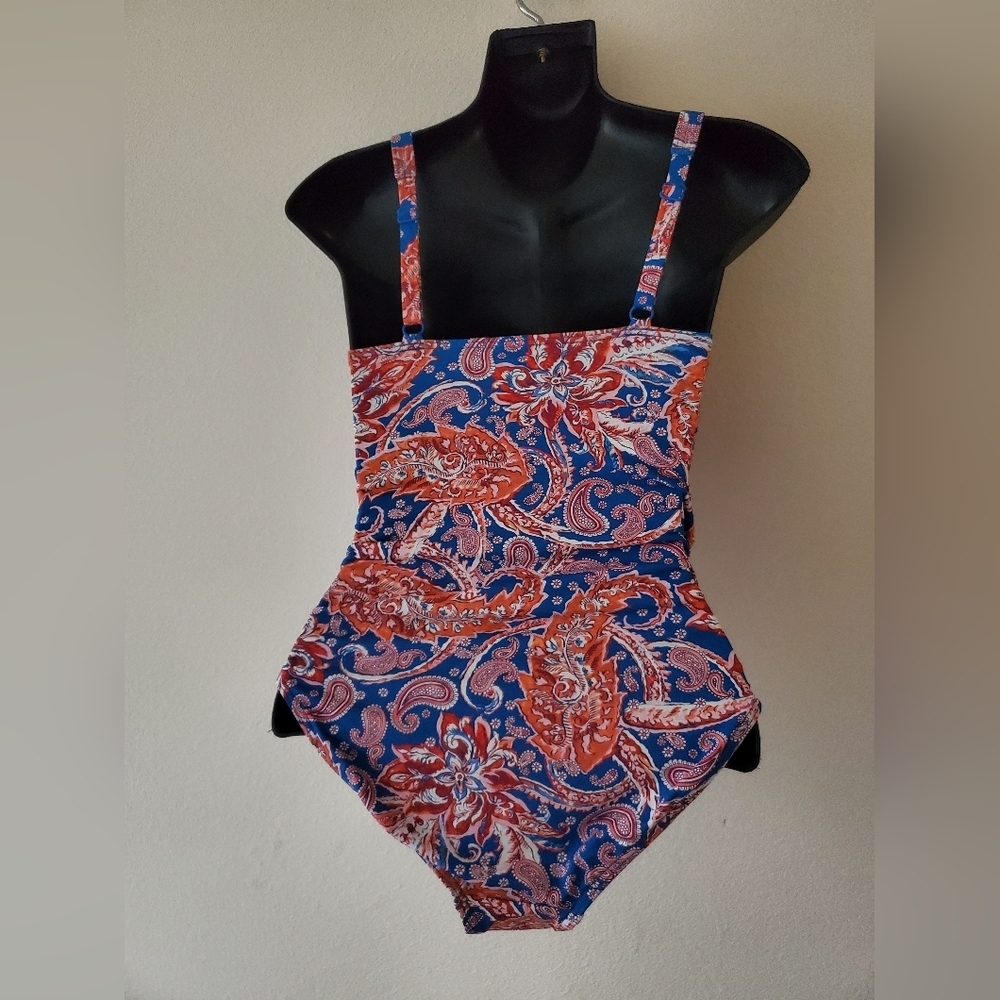 Nip Tuck Blue Painterly Paisley Joanne Twist Front Tummy Control Swimsuit Size 4 - Picture 10 of 10